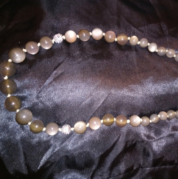 TaLborts Grey Cat's Eye Bead Necklace Bracelet Se - Picture 2 of 3